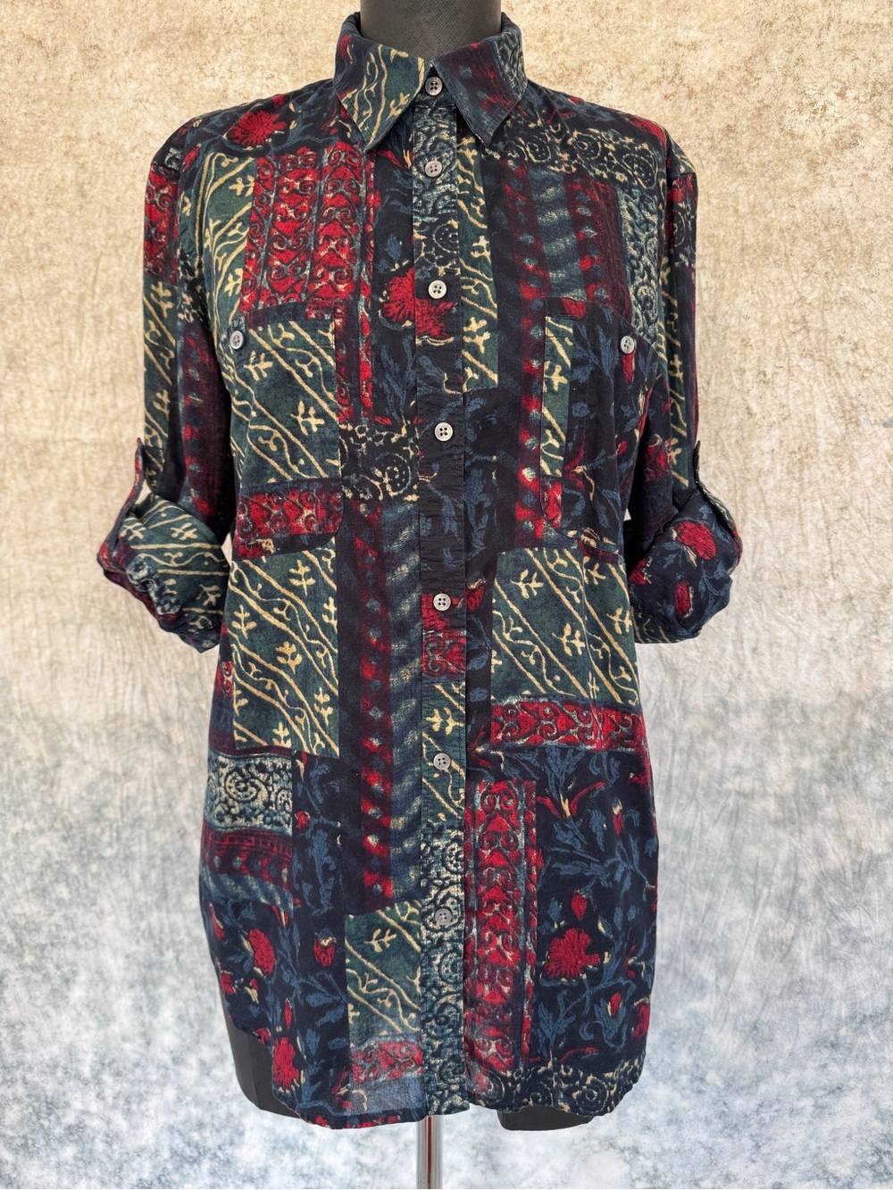 Lauren Ralph Lauren Colorful Boho Print Gauze Button Up - L